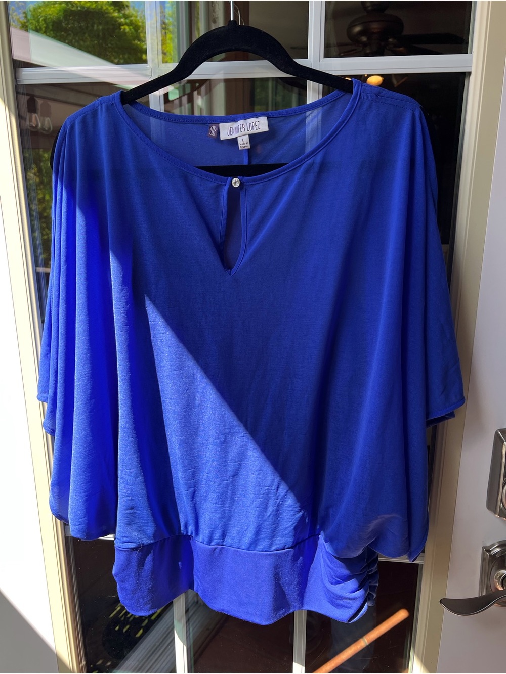 Jennifer Lopez Cobalt Blue Flutter-Sleeve Tunic Blouse
